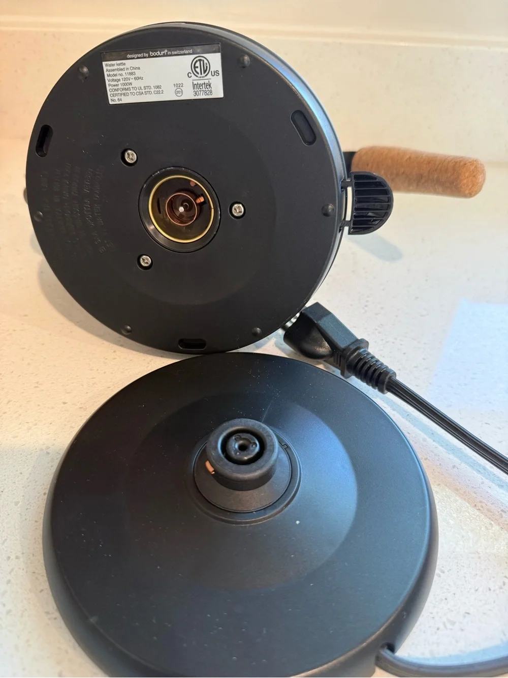 Bodum Black Gooseneck Electric Kettle with Cork Handle